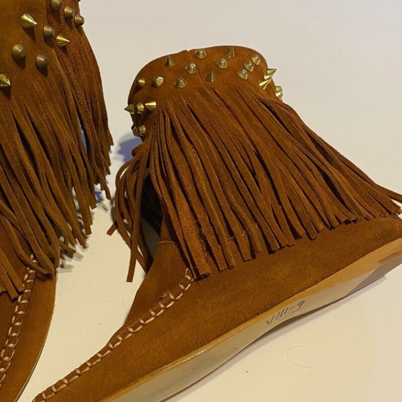 Trafaluc Zara Womens Flat Booties Fringe Brown Size US 6.5 - Picture 8 of 13